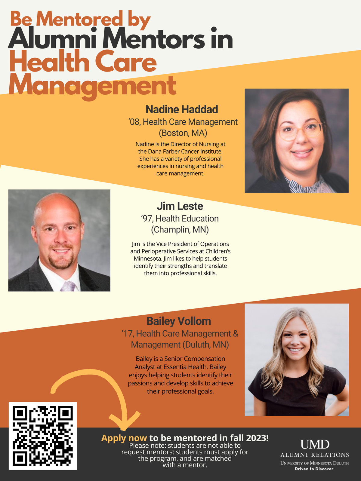 poster with images of three mentors in health care management